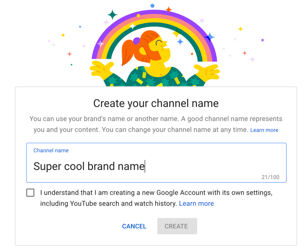 Create a YouTube channel custom name
